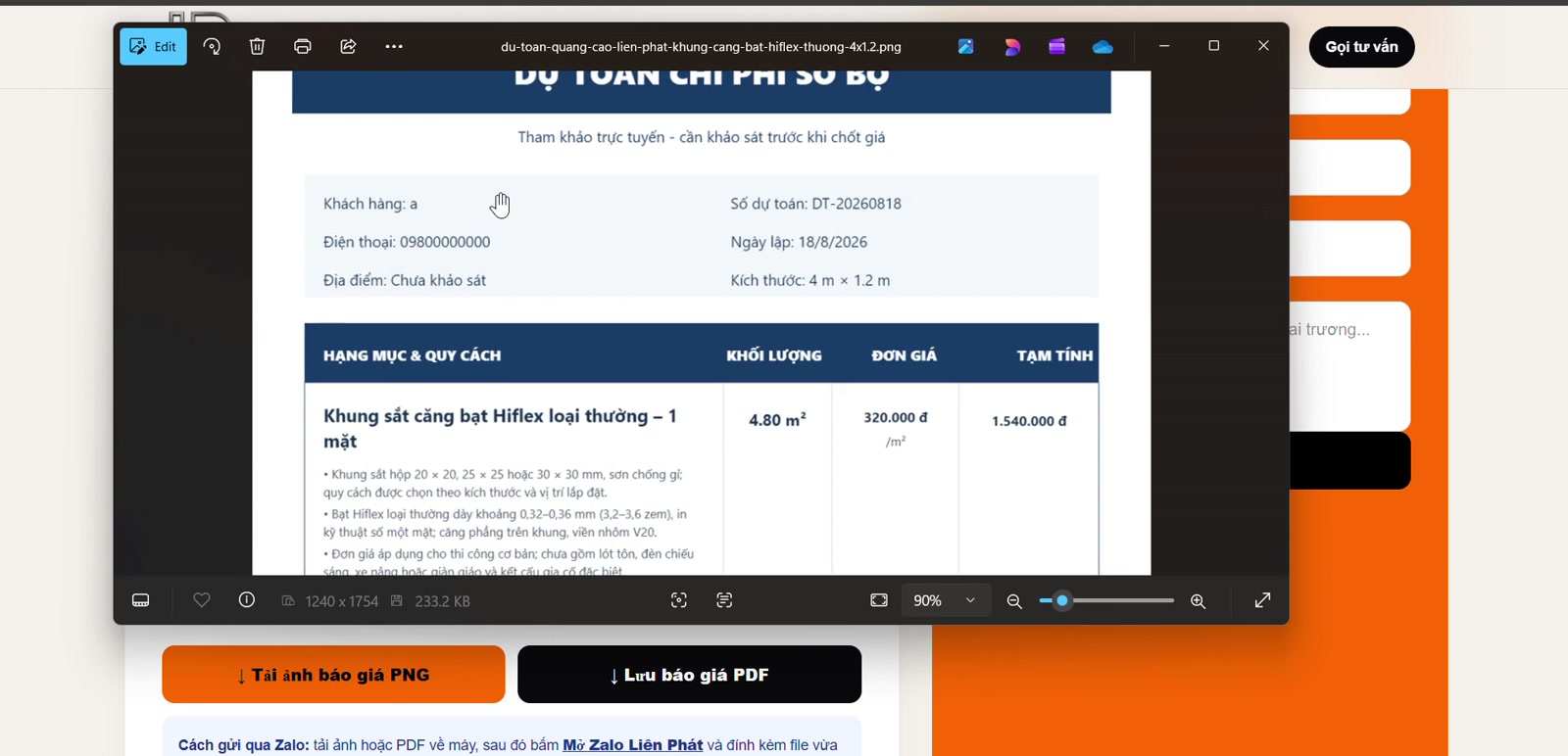 Tải dự toán bảng hiệu dưới dạng PNG hoặc PDF